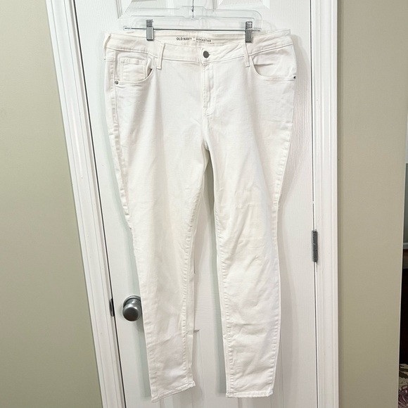 ➕ Old Navy White Rockstar Mid Rise Skinny Jeans Women’s Size 16 - Picture 2 of 7